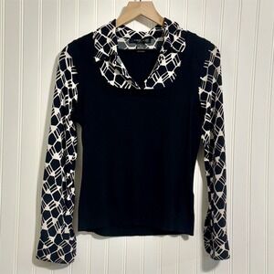 August Silk Knits Faux Layer Top Shirt Vest Geometric Black White Silk Blend M